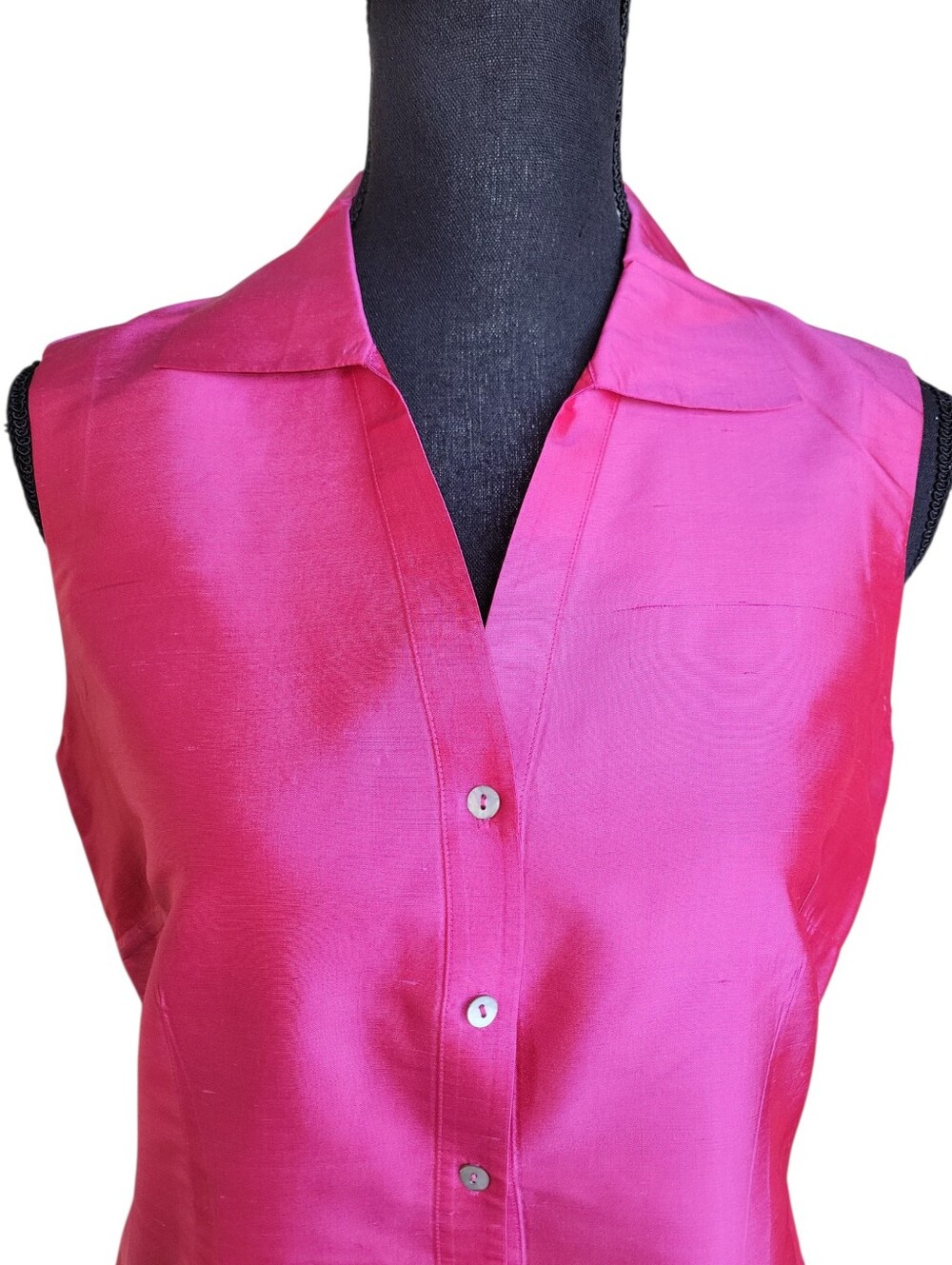 Worthington 100% Silk Pink Sleeveless Collared Shirt Women's Size M - Picture 5 of 8